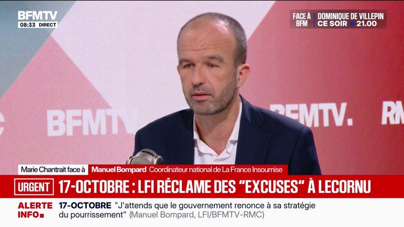 Réunion des partis à Matignon: "J'attends que le gouvernement renonce à sa stratégie du pourrissement", affirme Manuel Bompard, coordinateur national de LFI