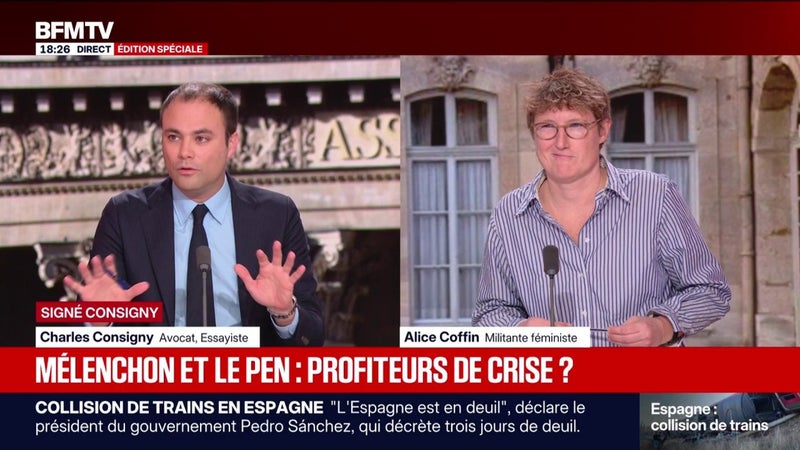 SIGNÉ CONSIGNY - Crise sociale: Marine Le Pen et Jean-Luc Mélenchon "en profitent tous les deux", estime Charles Consigny, avocat et essayiste