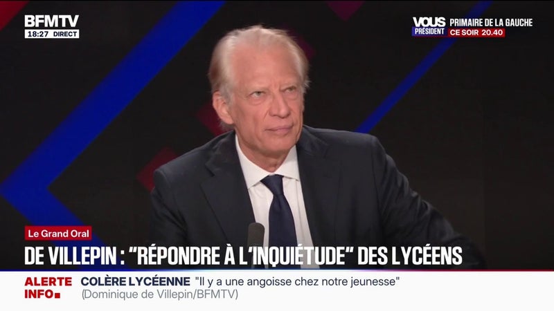 Mobilisation lycéenne: "Nombre de jeunes sont situés dans une grande solitude et en plein désarroi face à l'avenir", affirme Dominique de Villepin, ancien Premier ministre