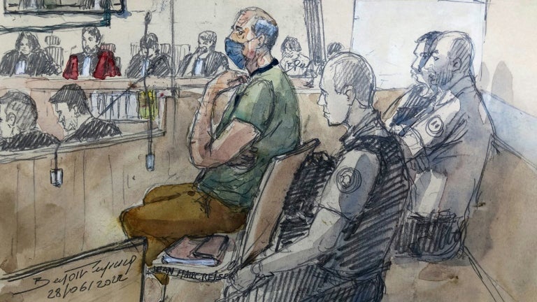 Croquis d'audience de Jean-Marc Reiser lors de son procès pour l'assassinat présumé de Sophie Le Tan, le 28 juin 2022 à Strasbourg