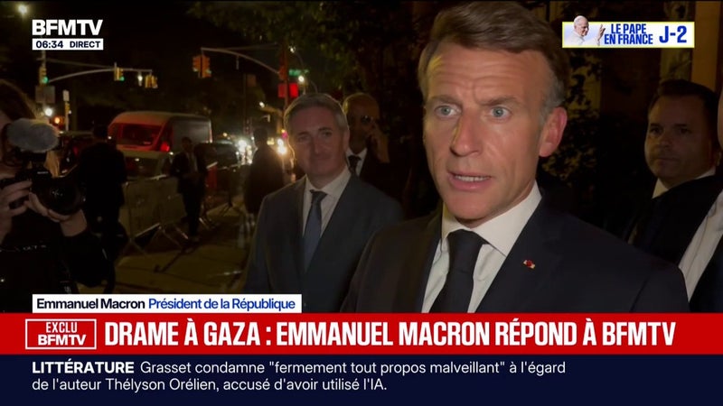 "Il ne peut pas y avoir de double standard": Emmanuel Macron évoque ses propos sur la situation à Gaza et en Cisjordanie tenus à la tribune de l'ONU