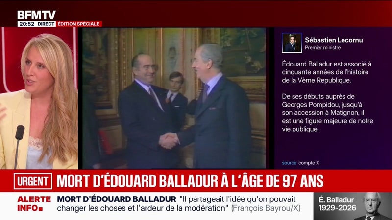Mort d'Édouard Balladur: Sébastien Lecornu rend hommage à "une figure majeure de notre vie publique"