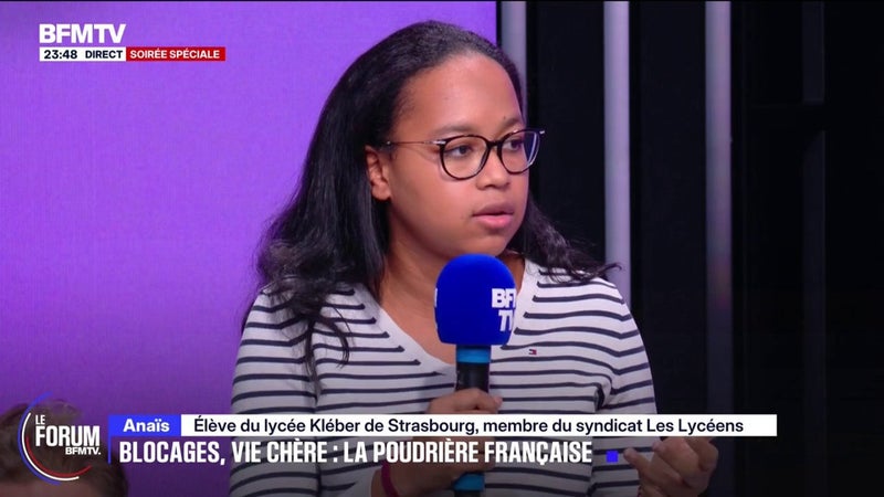 FORUM BFMTV - Mobilisations du 31 octobre: "Les lycéens et lycéennes ont peur d'aller manifester", témoigne Anaïs, élève au lycée Kléber de Strasbourg et membre du syndicat Les Lycéens