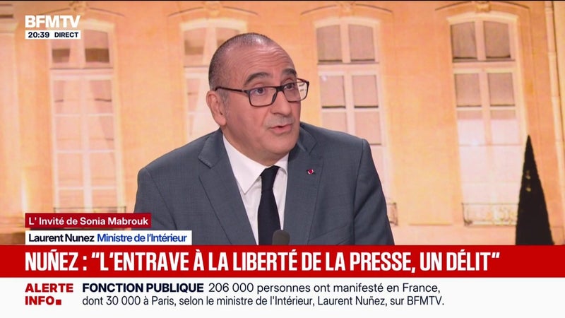 "L'entrave à la liberté de la presse est un délit", rappelle Laurent Nuñez, ministre de l'Intérieur