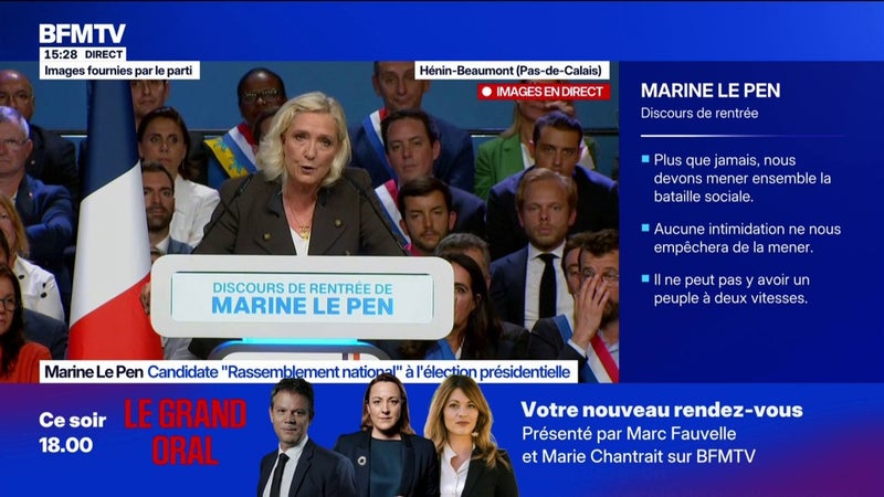 Logement: "Nous organiserons l'expulsion des familles délinquantes des HLM", affirme Marine Le Pen, candidate Rassemblement national à la présidentielle