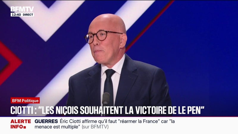 Présidentielle: “Je ferai tout pour que Marine Le Pen soit élue (...) mais je resterai maire de Nice”, déclare Éric Ciotti, président de l’UDR