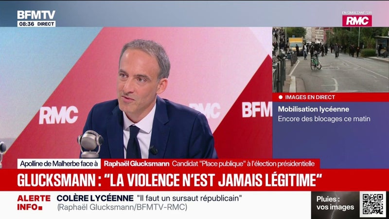Lycées bloqués: "Il faut que le gouvernement reçoive les organisations et réponde aux demandes", estime Raphaël Glucksmann, candidat "Place publique" à l'élection présidentielle