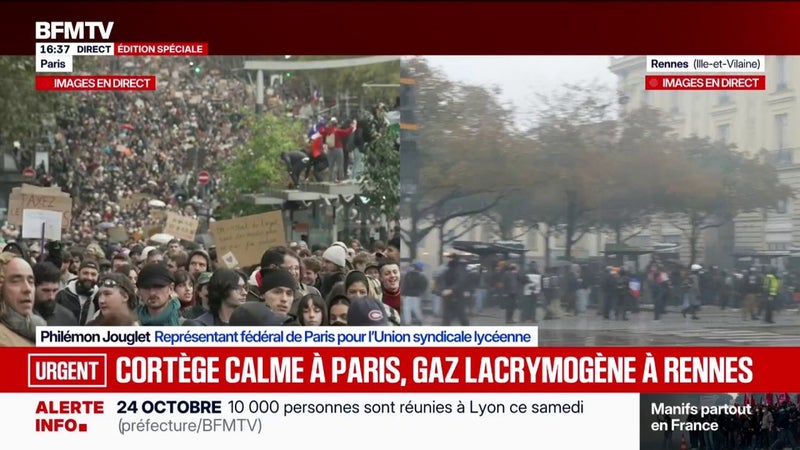 Manifestations du 24 octobre: "On voit l'engagement et la détermination des jeunes", se félicite Philémon Jouglet, représentant fédéral de Paris pour l'Union syndicale lycéenne