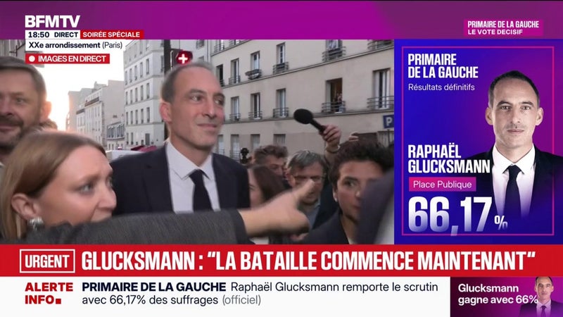 Victoire de Raphaël Glucksmann à la primaire sociale-démocrate: le candidat Place Publique arrive sous les acclamations des partisans