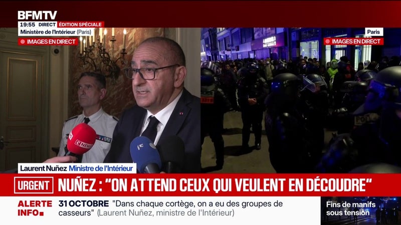Manifestations du 31 octobre: "L'ordre public a été maintenu mais la journée n'est pas finie", explique Laurent Nuñez, ministre de l'Intérieur