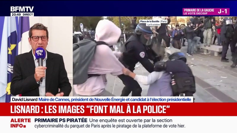 Coup de genou d'un policier au visage d'un jeune manifestant: ces images "font mal" à la police, déclare David Lisnard, président de Nouvelle Énergie et candidat à la présidentielle