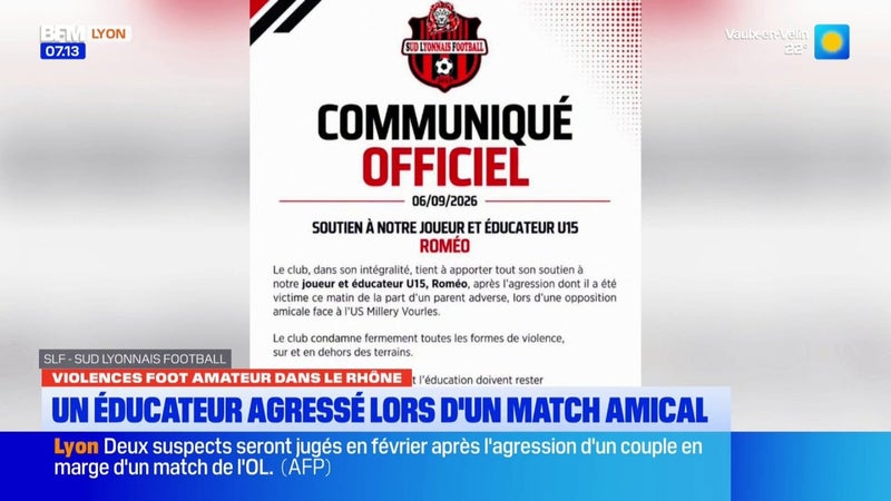 Violences foot amateur dans le Rhône : un éducateur agressé lors d'un match amical