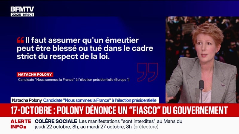 Violences du 17 octobre: "Nous devons rappeler à nos concitoyens que les forces de l'ordre sont là pour les protéger", clame Natacha Polony, candidate "Nous sommes la France" à l'élection présidentielle