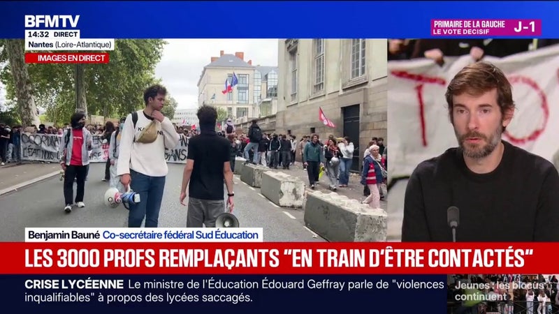 "Pourquoi ces postes n'ont-ils pas été déployés plus tôt?", s'interroge Benjamin Bauné, co-secrétaire fédéral Sud Éducation, après l'annonce de l'arrivée de 3.000 professeurs remplaçants