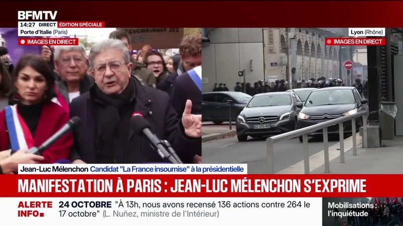 Changement du parcours de la manifestation à Paris: Jean-Luc Mélenchon, candidat LFI à la présidentielle, souligne "une discipline collective magnifique"