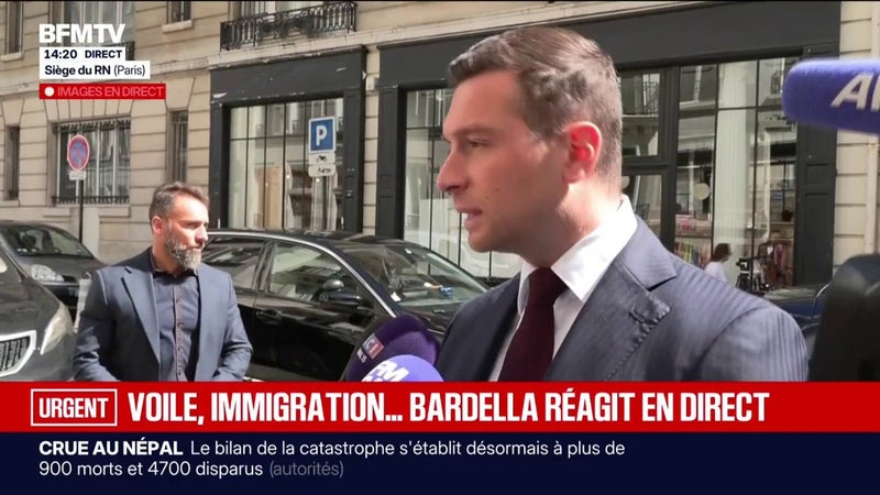 Voile: "Il ne s'agit pas de mettre en place une police du vêtement" assure Jordan Bardella, président du RN