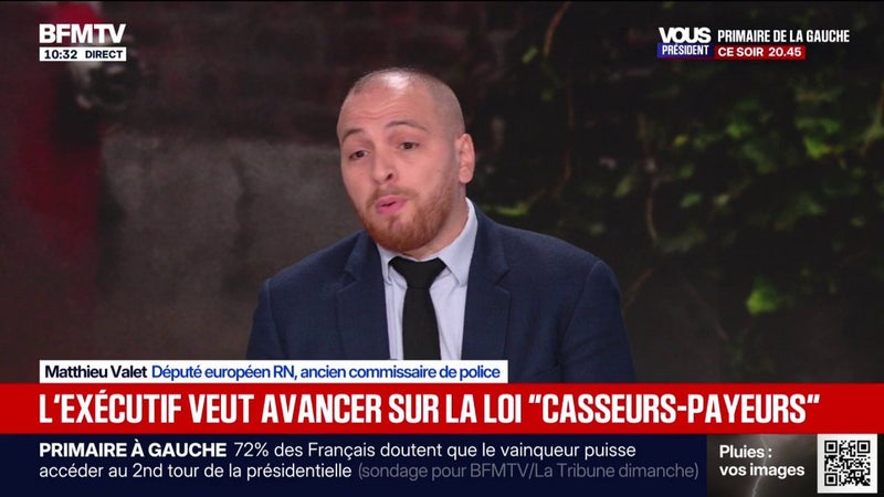 "Casseurs-payeurs": "Je veux que les services de l'État priorisent le recouvrement auprès de ceux condamnés à rembourser ce qu'ils ont cassé", affirme Matthieu Valet, eurodéputé RN