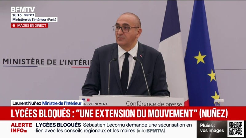 Blocage des lycées: Laurent Nuñez, ministre de l'Intérieur, dénombre 625 interpellations et "83 membres des forces de sécurité intérieure blessés"