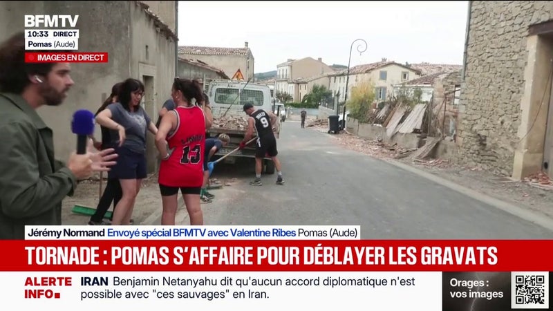 Tornade dans l'Aude: le déblaiement se poursuit à Pomas