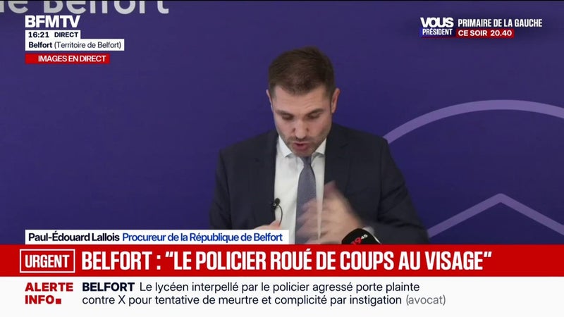 Policier frappé en marge d'une mobilisation lycéenne: le premier jeune homme interpellé, "sans aucun antécédent judiciaire" a reconnu avoir donné "deux coups de pied dans la tête", assure le procureur de Belfort
