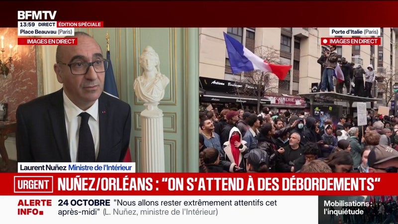 Itinéraire des manifestations: selon Laurent Nuñez, ministre de l'Intérieur, certains cortèges ne passent pas en centre-ville "au vu des circonstances locales et des risques de troubles à l'ordre public"