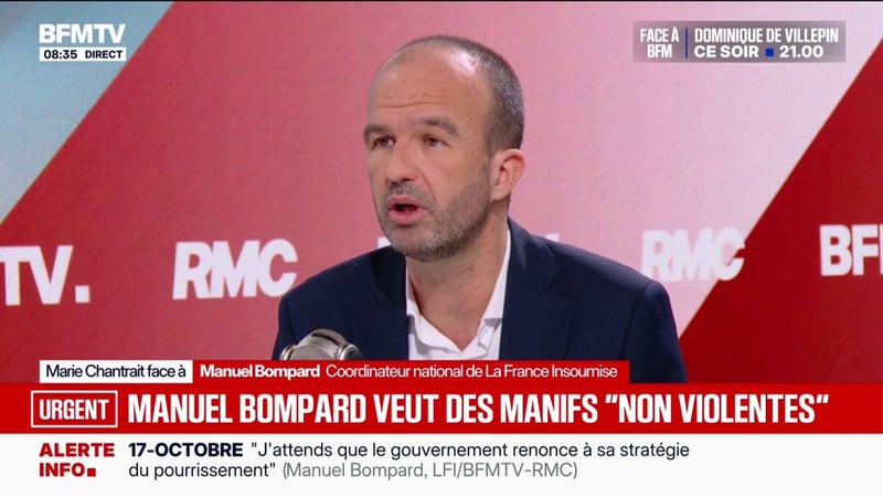 Mobilisation du 24 octobre: Manuel Bompard, coordinateur national de La France Insoumise, appelle à “des mobilisations massives et non violentes”