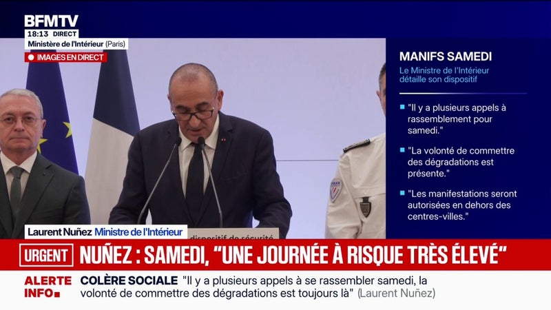Manifestations du 31 octobre: le dispositif policier "exceptionnel" qui comprendra "70.000 effectifs" annonce le ministre de l'Intérieur Laurent Nuñez