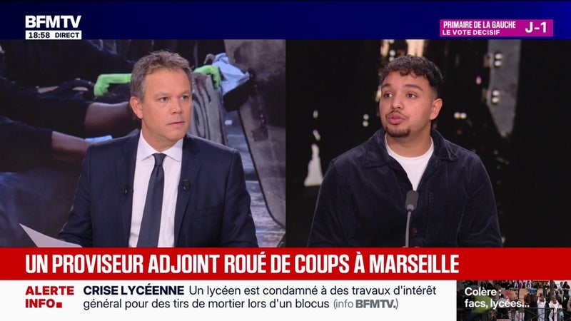 Proviseur adjoint roué de coups à Marseille en marge de la mobilisation des lycéens: "C'est inadmissible", déclare Iliès Djaouti, étudiant