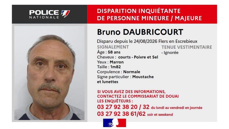 Disparition inquiétante dans le Nord: un homme n'a plus donné de signe de vie depuis le 24 août