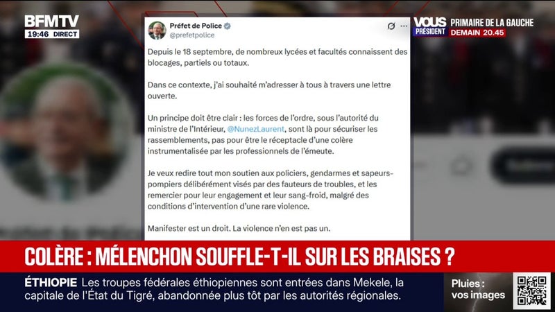 Colère étudiante: le préfet de police "appelle à la responsabilité de chacun"