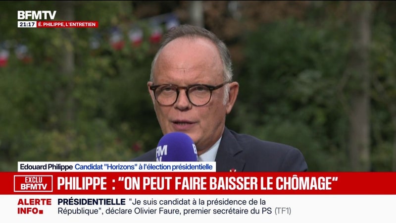 "Je ne veux pas qu'on parle d'augmentations d'impôts", déclare Édouard Philippe, candidat "Horizons" à l'élection présidentielle