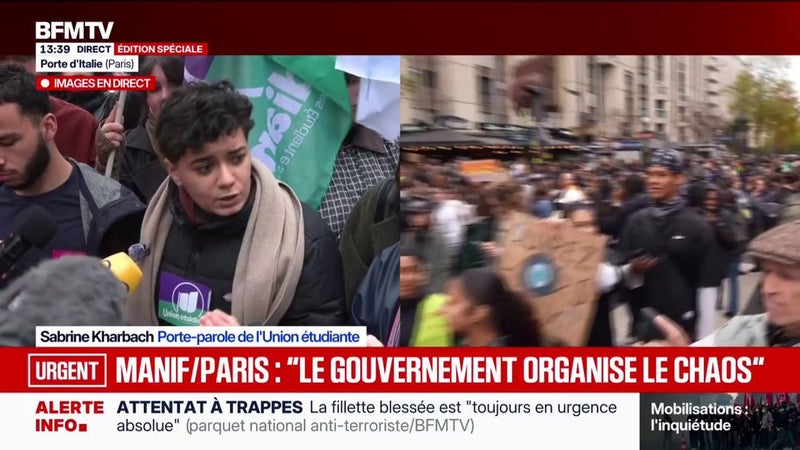 Changement du parcours de la manifestation du 24 octobre à Paris: "Notre gouvernement organise le chaos", dénonce la porte-parole de l'Union étudiante