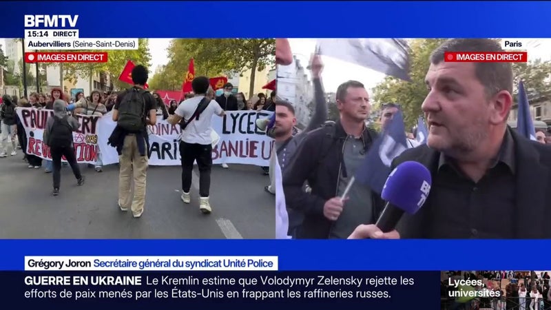17 octobre: "Forcément, on est inquiet" déclare Grégory Joron, secrétaire général du syndicat Unité Police lors d'une manifestation des policiers pour dénoncer les tensions